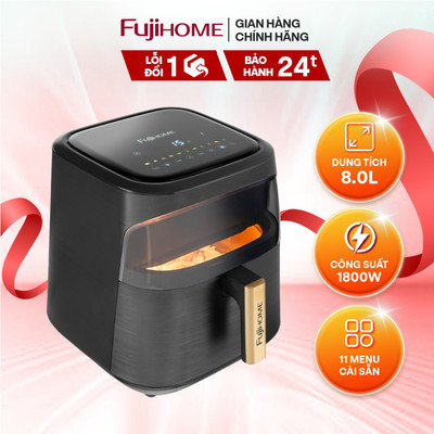 Nồi chiên không dầu cảm ứng FUJIHOME A8DG1 dung tích 8 lít, menu cài đặt sẵn, mặt kính trong suốt
