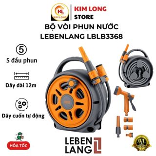 Vòi nước tưới cây Lebenlang LBLB3368 dây dài 12m, vòi tưới cây, súng phun nước rửa xe với chế độ cuộn tự động, tiện lợi