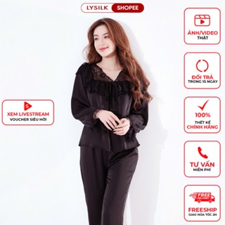  Đồ Bộ Nữ LYSILK Đồ Ngủ Lụa Cao Cấp Thiết Kế Quần Dài Áo Dài Tay BN60 