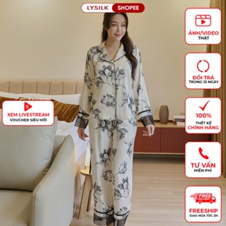  Đồ Bộ Nữ LYSILK Đồ Mặc Nhà Lụa Cao Cấp Thiết Kế Áo Dài Tay Quần Dài BN554 