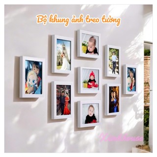 Bộ Khung Ảnh Treo Tường Khung 9 khung 13x18 cm, Hỗ trợ in hình theo yêu cầu