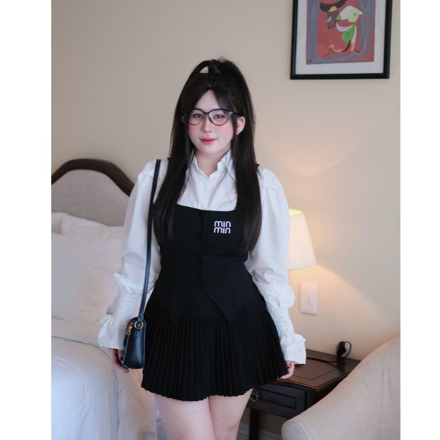 S745 SET THIẾT KẾ BIGSIZE 3 MÓN ÁO KHOÁC GILE + ÁO SƠ MI + CHÂN VÁY XẾP LY (TÁO ĐỎ BIGSIZE 55-90KG) 🍎🍎🍎