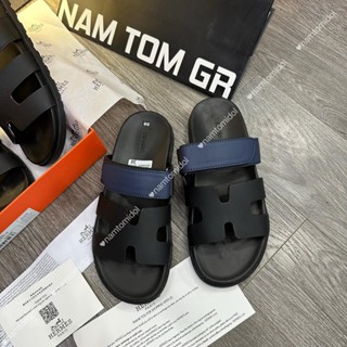 Dép lê H quai dán nam - dép h da quai dán đen phong cách trẻ trung lịch lãm [ảnh +video tại Tomm Boutique shop]