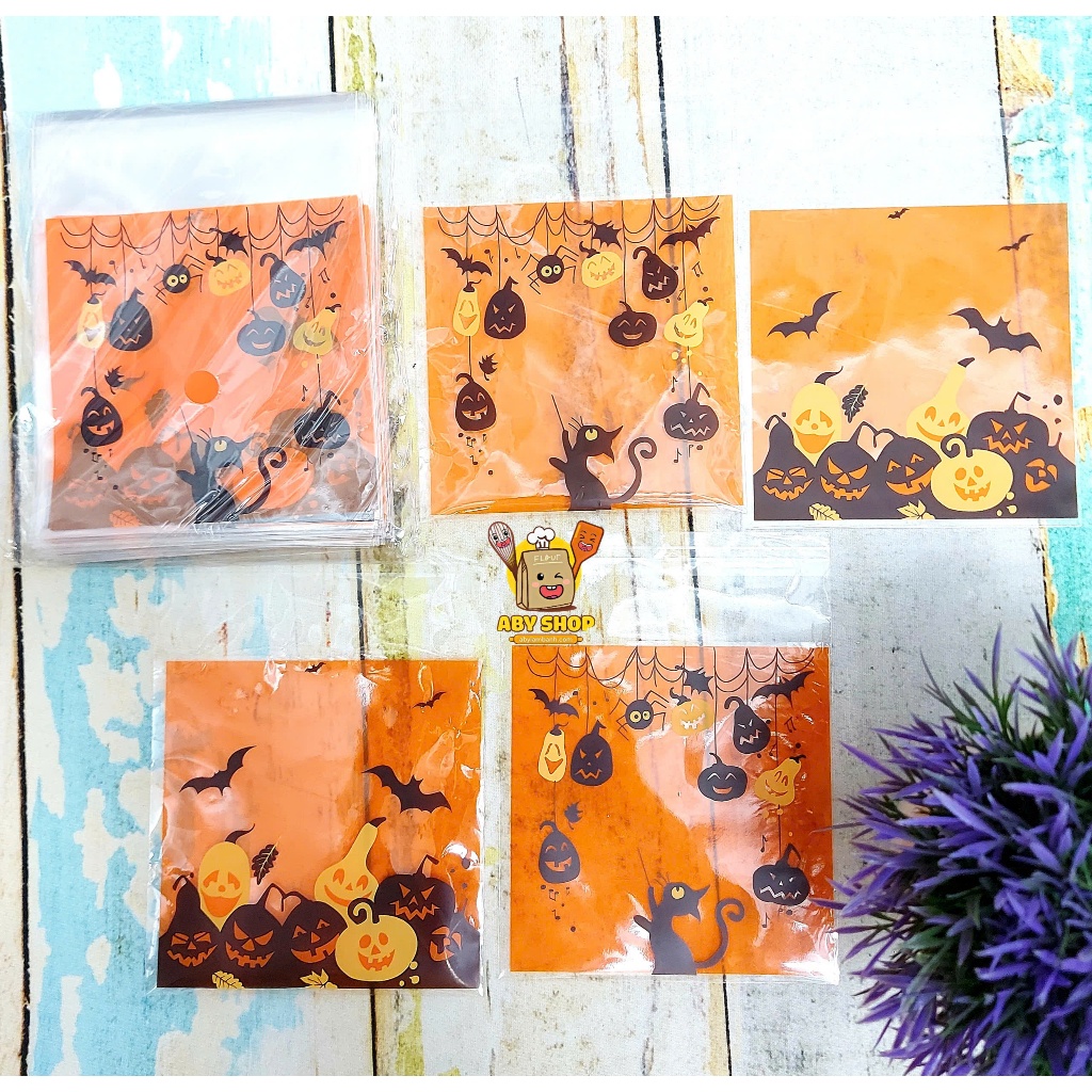 100 cái Túi dán bánh quy Halloween 10x10cm ⚡SIÊU XINH ⚡ túi dán đựng bánh quy mẫu Halloween 10x10cm