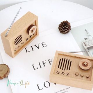 Hộp nhạc quà tặng mô hình radio sáng tạo, chất liệu gỗ, có nút vặn âm thanh.