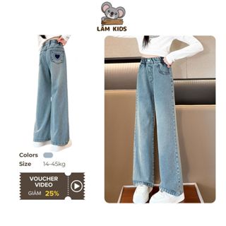 Quần Jean Ống Suông Cho Bé Túi Sau Thêu Tim Quần Bò Ống Suông Bé Gái Lâm Kids QD3
