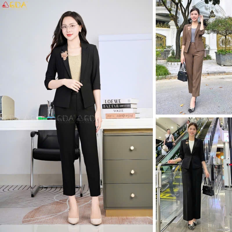 Set bộ vest công sở nữ cao cấp GDA COLLECTION chất Tuysy Hàn dày dặn, co dãn nhẹ, sang trọng, lịch sự, không bai, xù