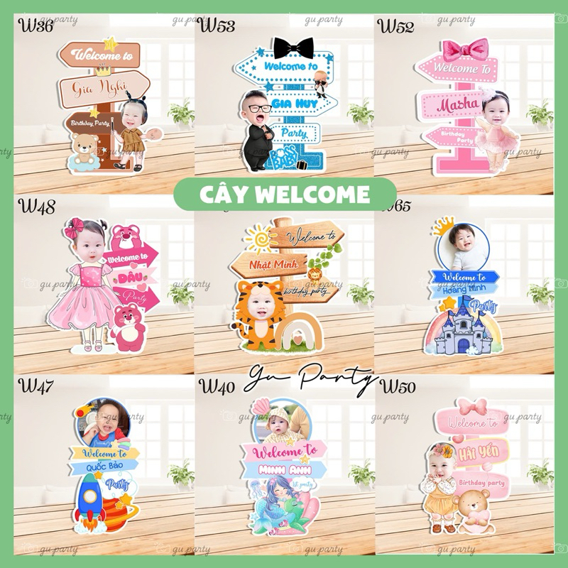 (Cắt Máy) Cây Welcome Sinh Nhật Kèm Chibi Bé