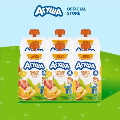 Combo 6 Gói Trái cây nghiền vị táo, lê, chuối, đào, cam Agusha 90g/gói dành cho bé từ 6 tháng trở lên