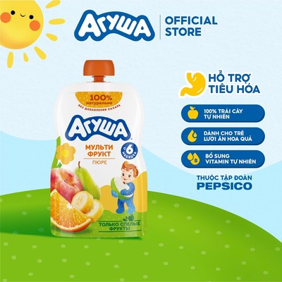 Trái cây nghiền vị táo, lê, chuối, đào, cam Agusha 90g dành cho bé từ 6 tháng trở lên