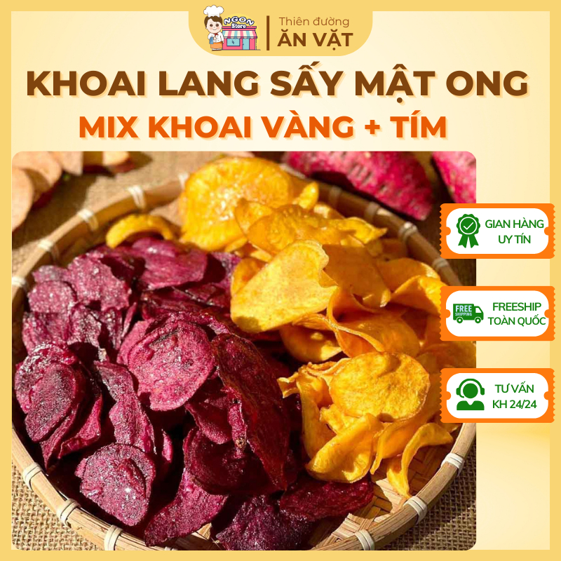 【ĐẶC SẢN 1KG Khoai Lang Vàng Mix Khoai Lang Tím Sấy Mật Ong - Khoai Lang Sấy Giòn - NGON STORE