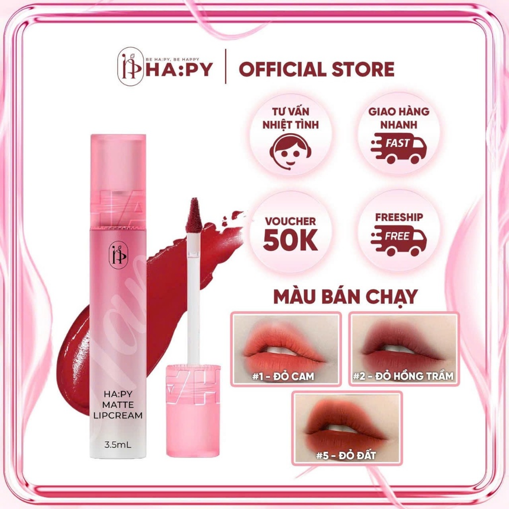 [MUA 1 TẶNG 1] Son Hapy Matte Lipcream Mini Garden - Mua 1 tặng 1 son màu ngẫu nhiên