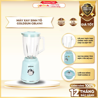 Máy xay sinh tố Goldsun GBL4141 màu xanh dương Pastel cống suất 800W cối xay thủy tinh 1.5L lưỡi dao inox 304 4 cánh