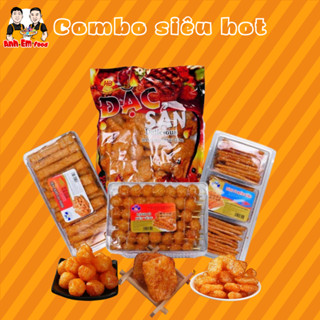 COMBO đồ ăn vặt gồm 4 món snack bò quẩy hộp  bò xiên vừng , bò miếng vừng ,bò đặc sản - Anh Em Food.