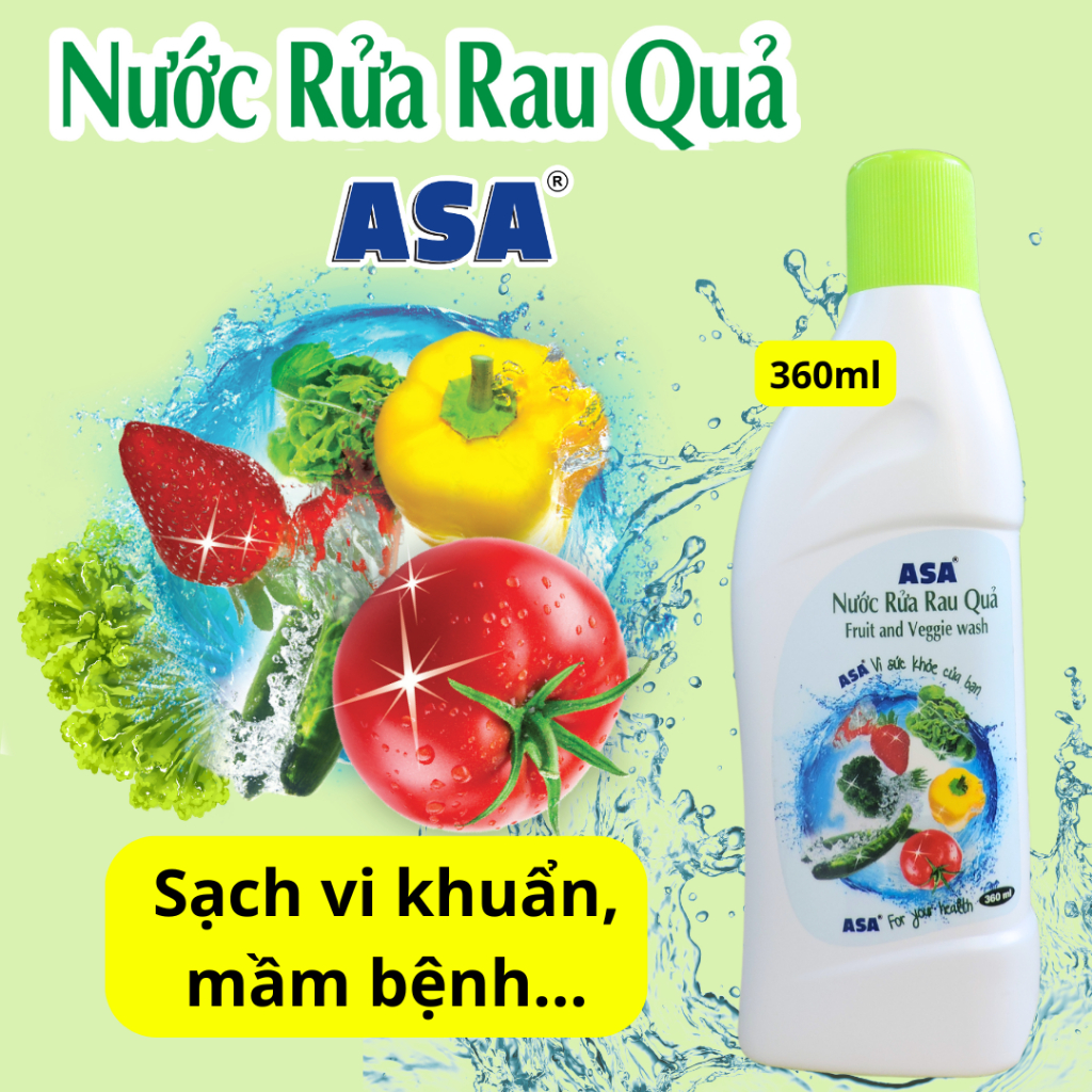 Nước Rửa Rau Quả ASA - Loại bỏ Vi Khuẩn, Hóa Chất khỏi bề mặt Rau Sống, Trái Cây, Củ Quả - 360ml