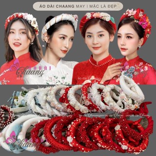 Mấn đội đầu áo dài cao cấp Chaang may thiết kế cài tóc cô dâu thêu đính hoa pha lê  phụ kiện áo dài đẹp