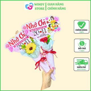   CÓ TÚI + THIỆP  Bó hoa ốc quế 1 bông hoa hồng sáp hoa hướng dương - Quà tặng 20 10 20 11 8 3 tặng thầy cô giáo 