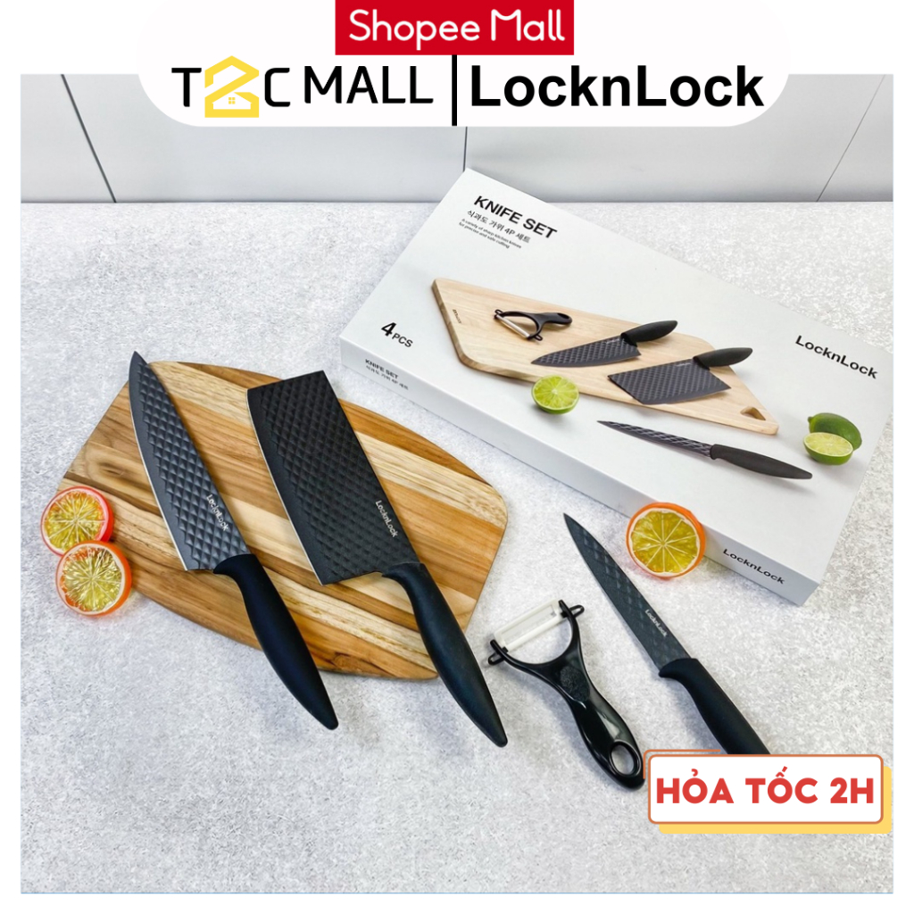 Bộ Dao Nhà Bếp LocknLock Chính Hãng Cao Cấp Kèm 4 Món Chống Dính Không Gỉ CKK104S4 - T2C Mall