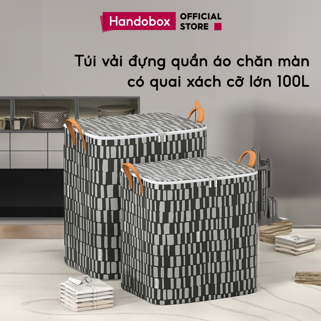 Túi Đựng Quần Áo Chăn Màn Handobox Vải Chống Nước Giỏ Đựng Quần Áo Gấp Gọn Cỡ Lớn 100L 140L Tiện Lợi