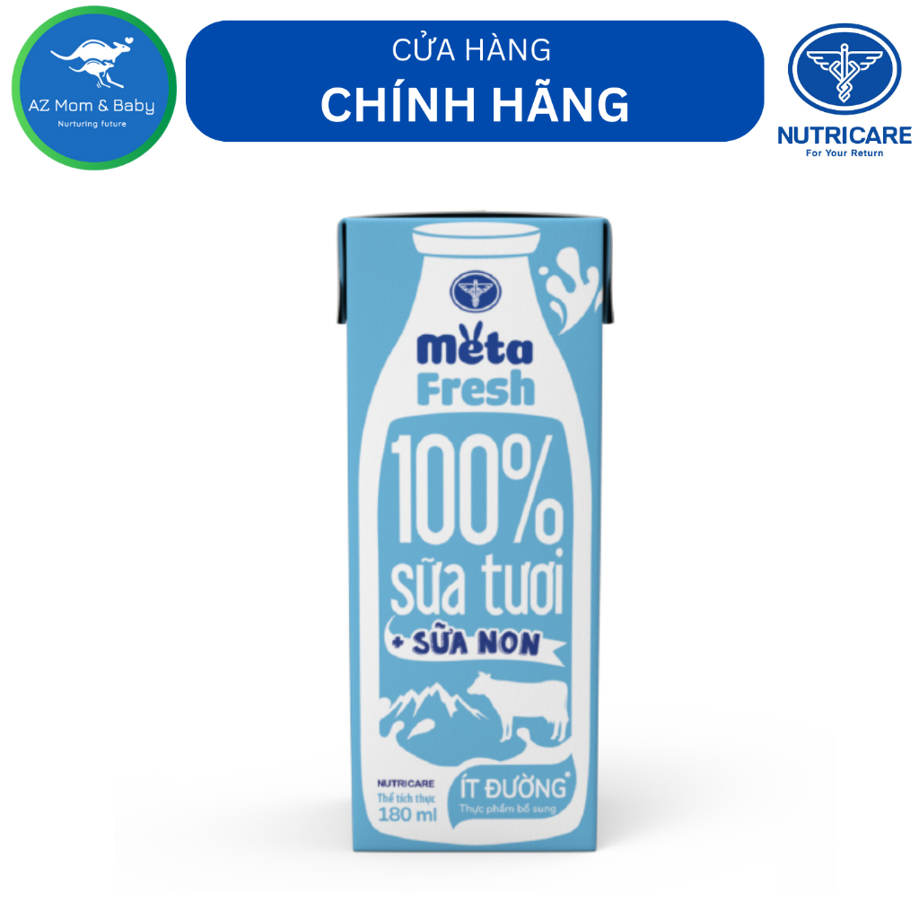 Thùng sữa tươi chứa sữa non Nutricare Meta FRESH ít đường (180ml x 48 hộp)