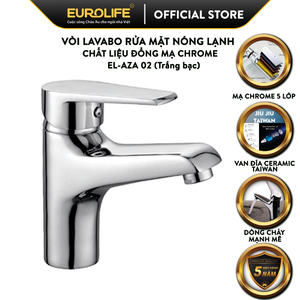 Vòi Lavabo nóng lạnh Đồng mạ Chrome Eurolife EL-AZA 02 (Trắng bạc)