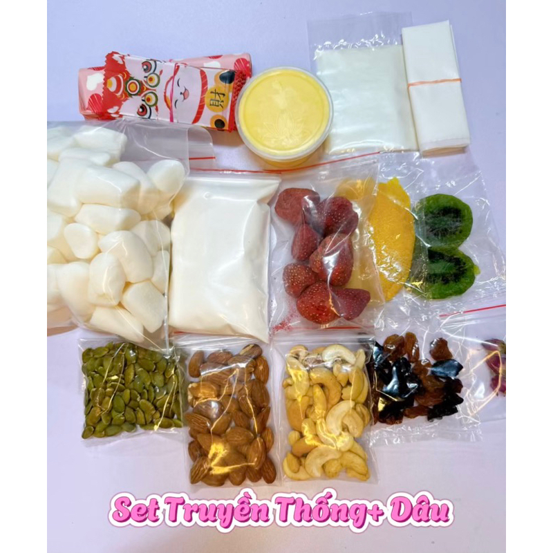 Set nguyên liệu làm kẹo nougat 500g (Kẹo hạnh phúc, làm được 50c-60c) đã bao gồm giấy nến