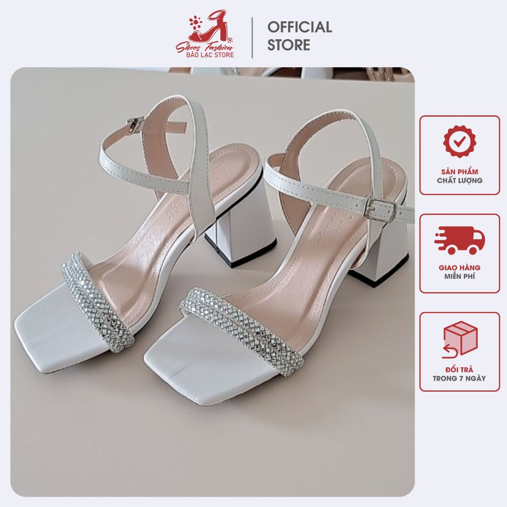 Giày sandal cao gót quai hậu đính đá 7 phân, Sandan cao gót nữ 7 phân quai đính đá BL trẻ trung(031)
