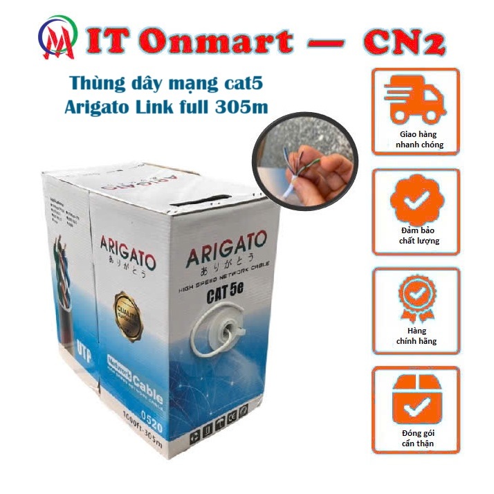 (Mua lẻ Giá Sỉ) Thùng dây mạng cat5 Arigato Link full 305m