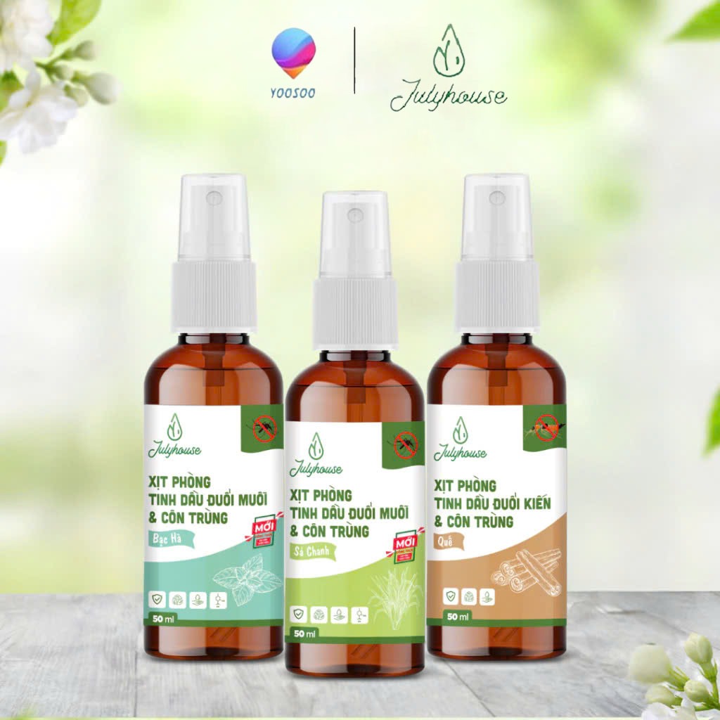 Combo 02 Bình Xịt Phòng Tinh Dầu Đuổi Muỗi Khử Mùi Sả chanh, Bạc Hà và Quế 50ml - JULYHOUSE - YOOSOO