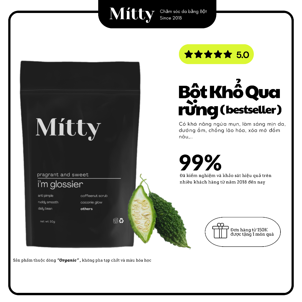 𝐁𝐎̣̂𝐓 𝐊𝐇𝐎̂̃ 𝐐𝐔𝐀 𝐑𝐔̛̀𝐍𝐆 - bột khổ qua rừng giảm mụn sáng da, bột thiên nhiên đắp mặt Mitty Beaute