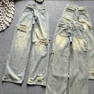 QUẦN JEAN ỐNG RỘNG NỮ CẠP CAO THIẾT KẾ RÁCH THỜI TRANG