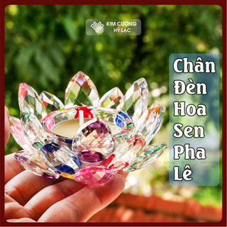 Đế Nến, Chân Đèn Hoa Sen Pha Lê Cao Cấp [Kim Cương Hỷ Lạc] Để Nến Bơ 4h, 8h, Nến Tealight