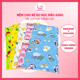 Nệm cho bé đi học 80x120cm Katina House, nệm mềm mát vải cotton Thắng Lợi, họa tiết gần gũi