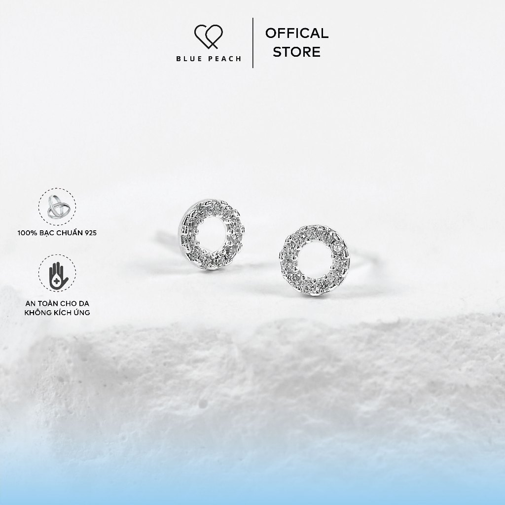 Khuyên Tai Bạc Blue Peach Tiny Sparkle KT408