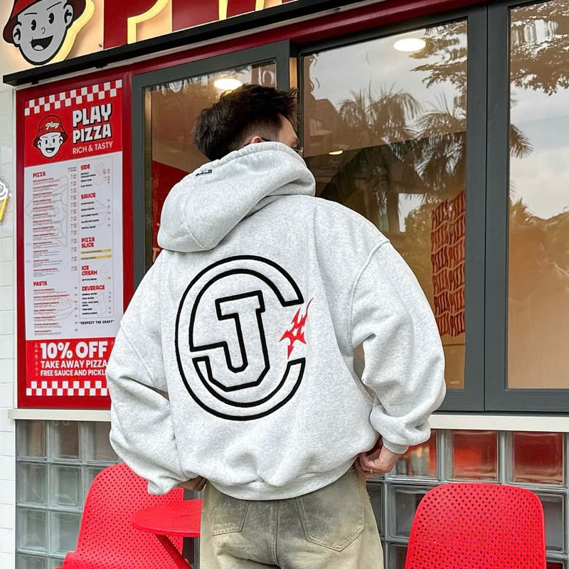 HOODIE CJAY - Áo khoác hoodie thêu xù form Boxy rộng mũ to nam nữ unisex màu XÁM TIÊU/XÁM CHÌ/ĐEN 🖤 | BigBuy360 - bigbuy360.vn