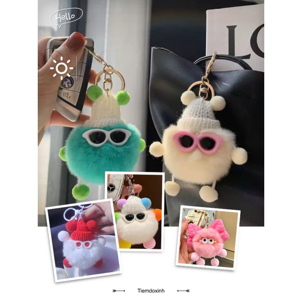 Móc Khóa Quả Cầu Lông Xù Nhỏ Xinh Dễ Thương mẫu mới