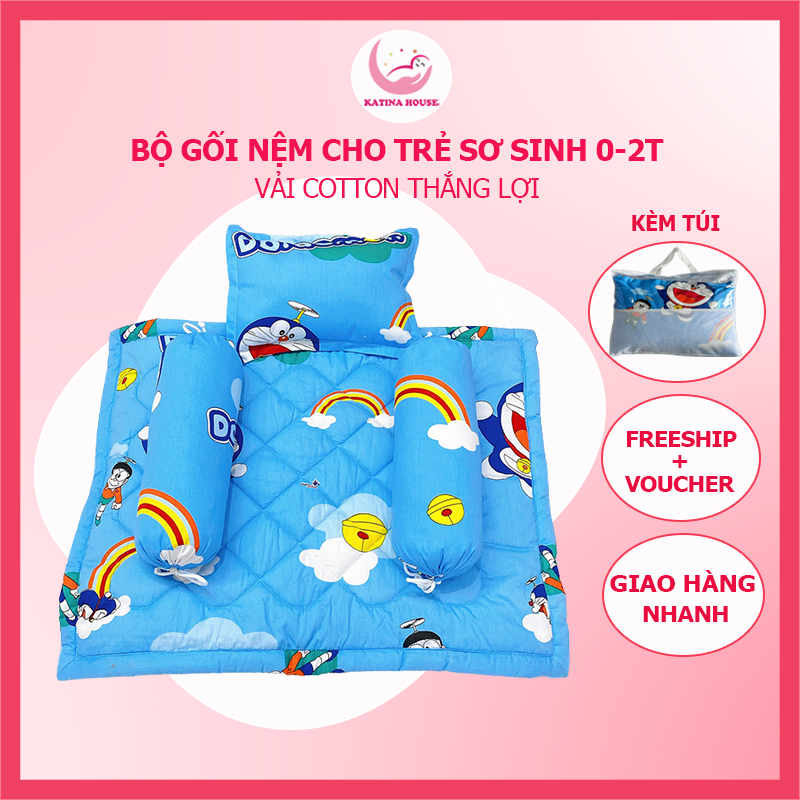 Bộ nệm cho bé sơ sinh Katina House, vải Cotton Thắng Lợi mềm mát, thấm hút tốt, họa tiết gần gũi