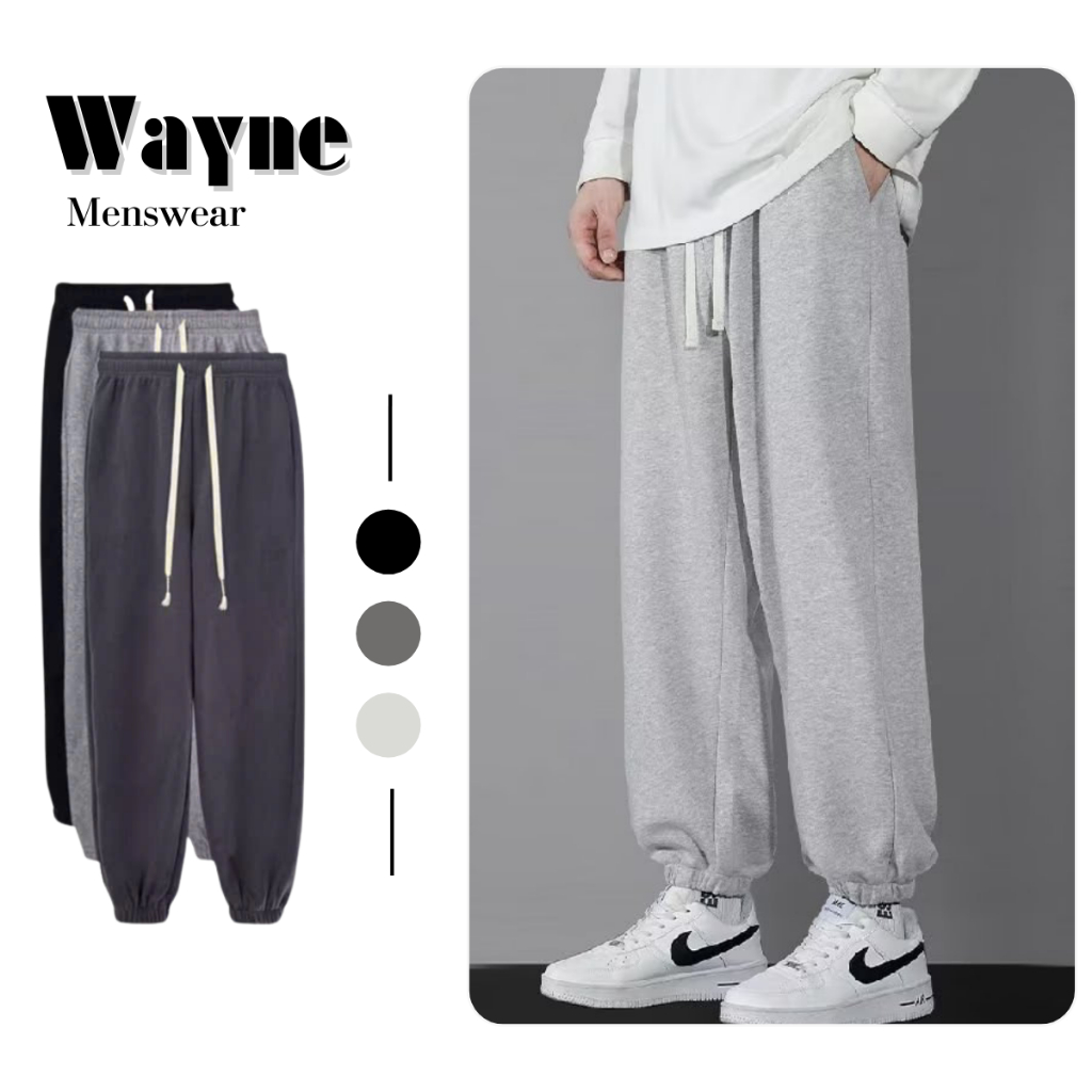 Quần Jogger Nỉ Tăm Ống Rộng Vải Co Giãn Cạp Chun Bo Gấu, Nam Nữ Unisex Basic Wayne Menswear