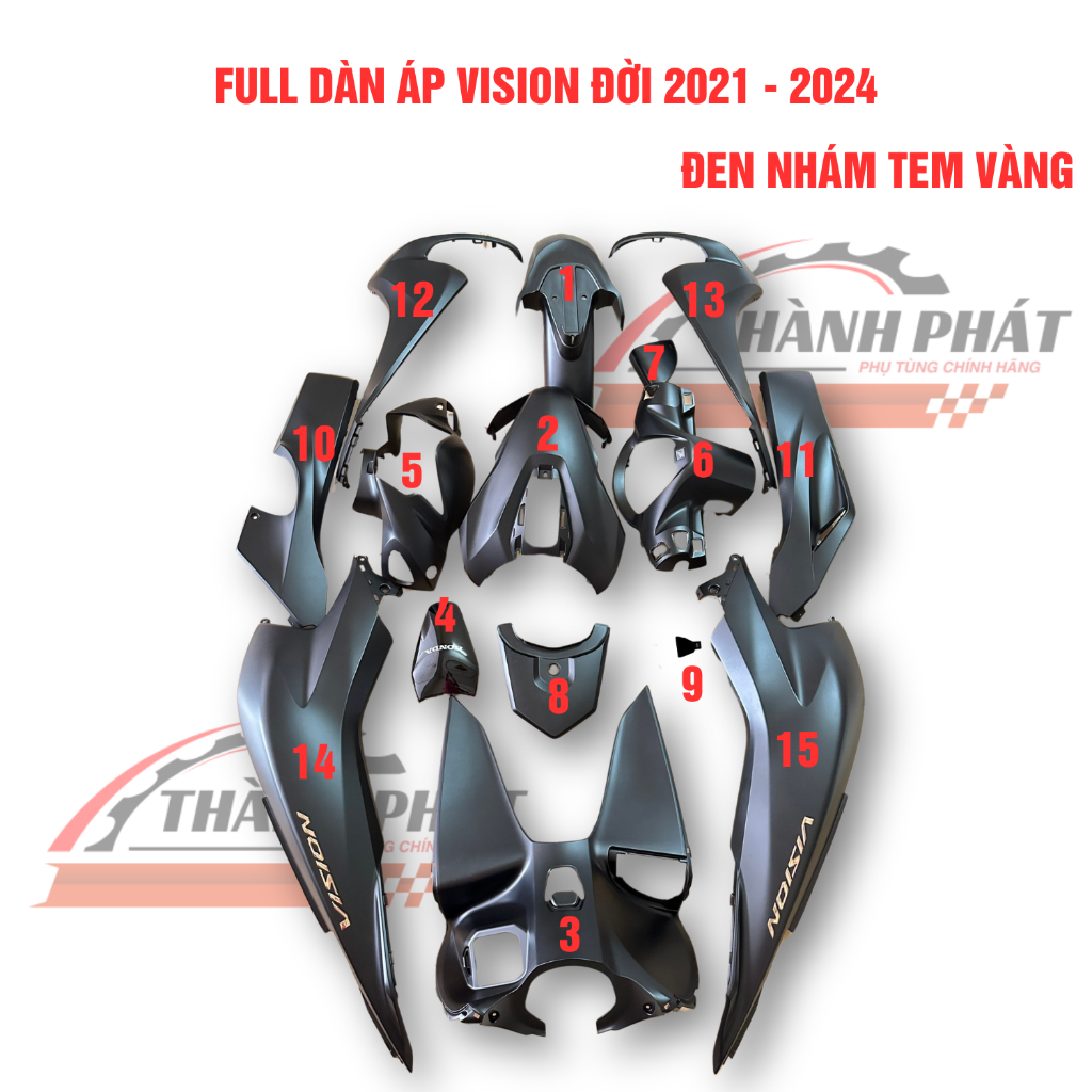 DÀN ÁO VISION ĐEN NHÁM 2021 ZIN HÃNG HONDA (BÁN LẺ TỪNG MON)