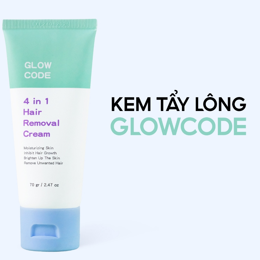 Kem tẩy lông GlowCode 4IN1 với Niacinamide và Vitamin E hỗ trợ lông mọc thưa, dưỡng ẩm da và hỗ trợ trắng da 70gr