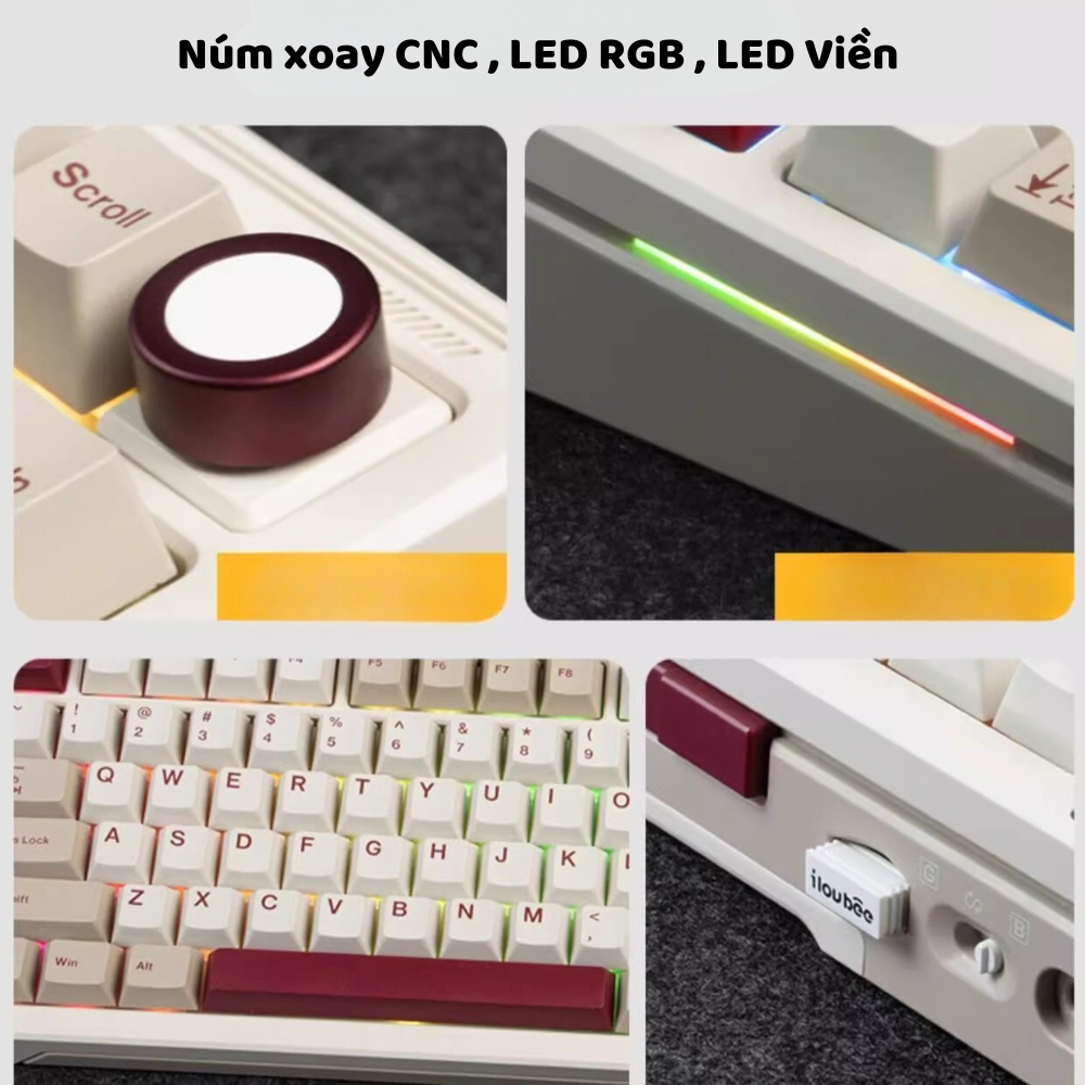 Bàn phím cơ không dây iloubee B87 - Full Foam - Có núm tùy biến - 3 Mode - LED RGB - App marco - Mạch Xuôi | BigBuy360 - bigbuy360.vn