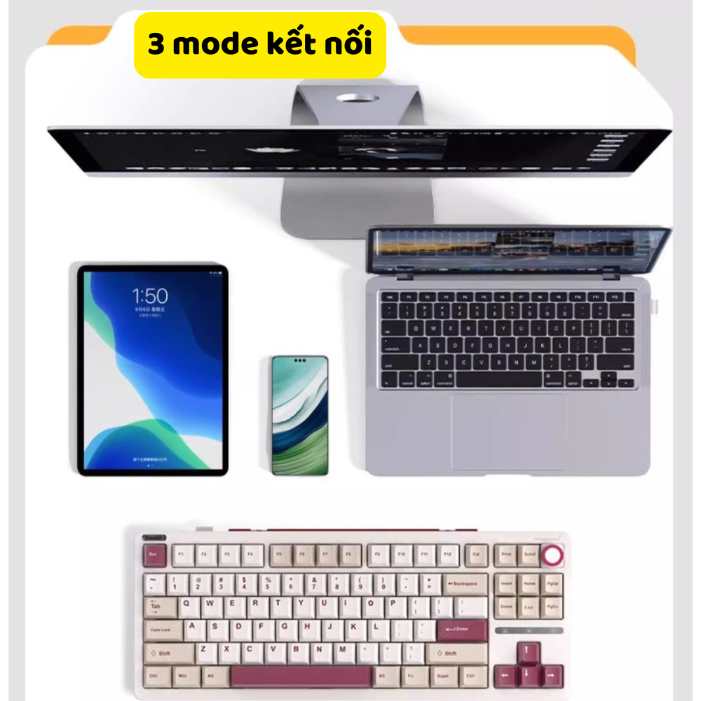 Bàn phím cơ không dây iloubee B87 - Full Foam - Có núm tùy biến - 3 Mode - LED RGB - App marco - Mạch Xuôi | BigBuy360 - bigbuy360.vn