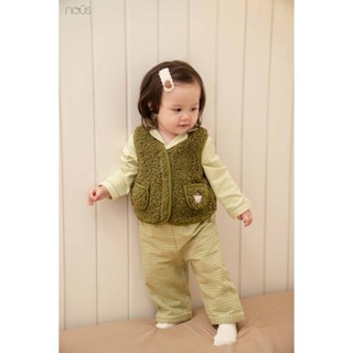 Áo khoác ghile cho bé Nous baby, ghile lông màu xanh rêu bé trai bé gái từ 6M-24M ấm áp xinh xắn BST T10