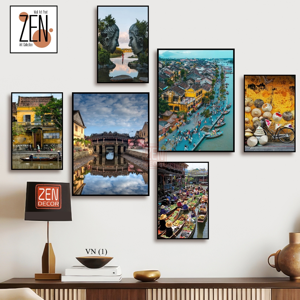Tranh 6 bức phong cảnh Việt Nam- du lịch Huế, Đà Nẵng, Hà Nội , Spa, Đà Lạt- decor treo phòng khách 