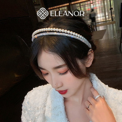Băng đô cài tóc nữ Eleanor Accessories viền đôi đính đá ngọc trai nhân tạo phụ kiện tóc bờm tóc 4045