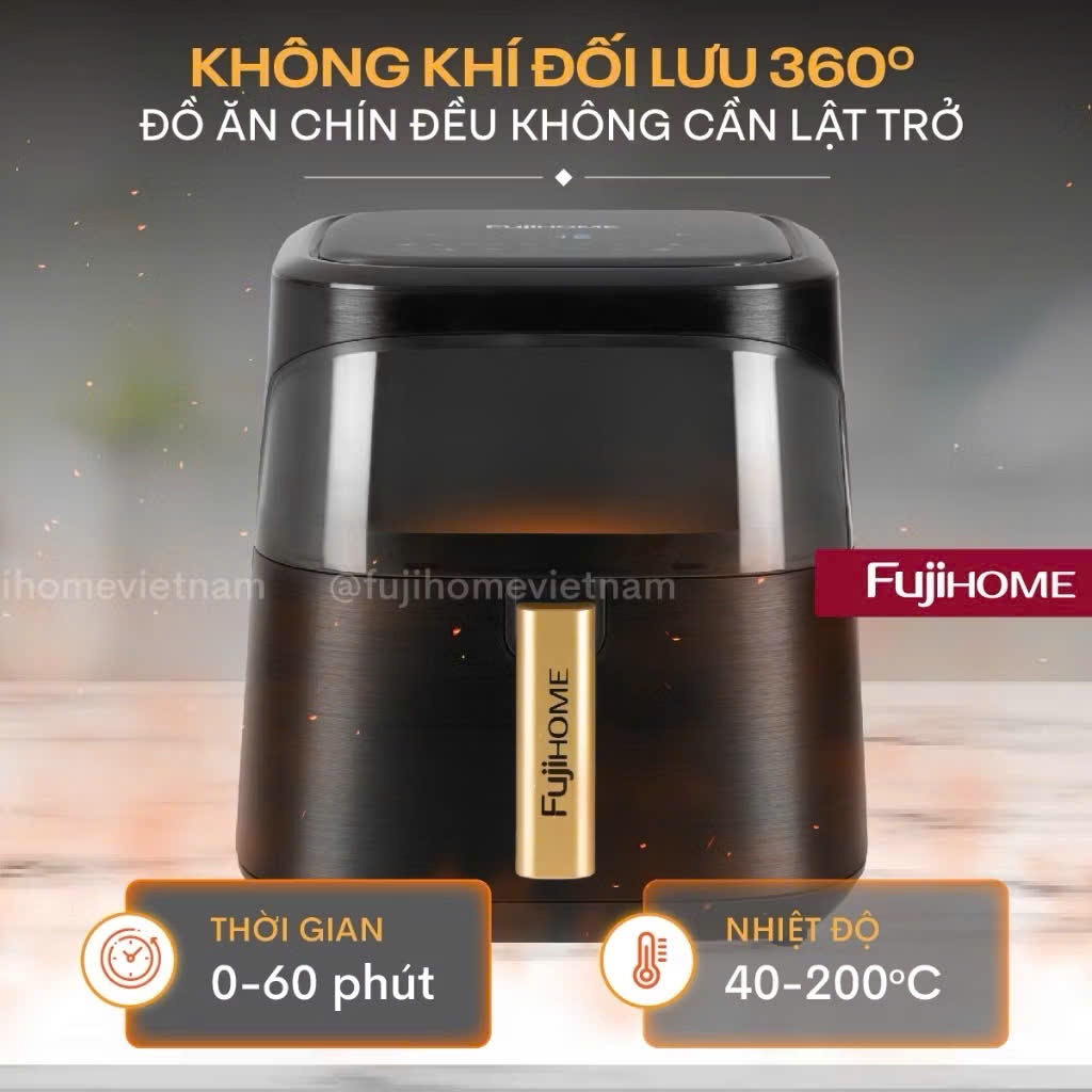 Nồi chiên không dầu 8 Lít Nhập Khẩu Fujihome A8DG1 tự ngắt tặng kèm gắp, Nồi chiên điện tử không hơi