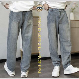 Quần Jean Nam Ống Suông Wash Xanh Retro P&H JEAN, Quần Jean Nam Baggy Loang Chất Liệu Cao Cấp