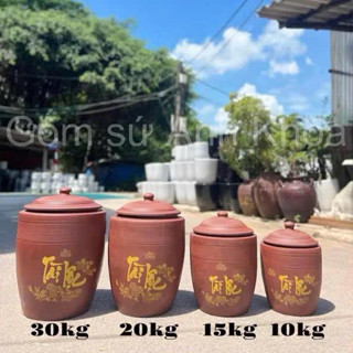 Hũ gạo - Chĩnh đựng gạo Tài Lộc - Chum gốm đựng gạo tài lộc cao cấp Bát Tràng - Thùng đựng gạo men mộc Gomsudecor21