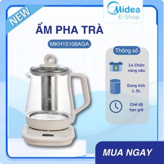 Ấm Pha Trà 14 Chức Năng Midea MKH15108AGA (Ấm Siêu Tốc Thủy Tinh, Dung Tích 1,5L, Công Suất 600W)