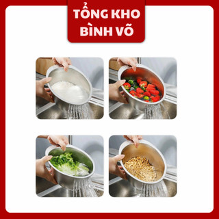 Chậu vo gạo, lọc rửa đa năng inox 304, chống rỉ an toàn tiện lợi cho mọi gia định